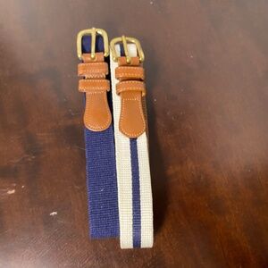 2 Vintage Coach Belts Unisex 36 Navy • Tan  Natural Linen & Leather Brass